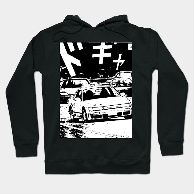 JDM Japanese Drift Racer Drifting Car Anime Manga Eurobeat Intensifies Racing Aesthetic #15 Hoodie by Neon Bang Bang